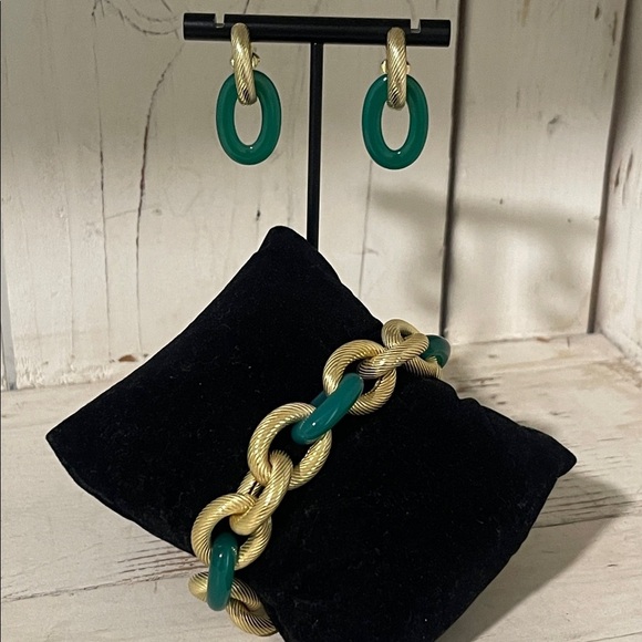 Rare Judith Ripka Chrysoprase Cable Bracelet Gold Clad Statement - Picture 6 of 7